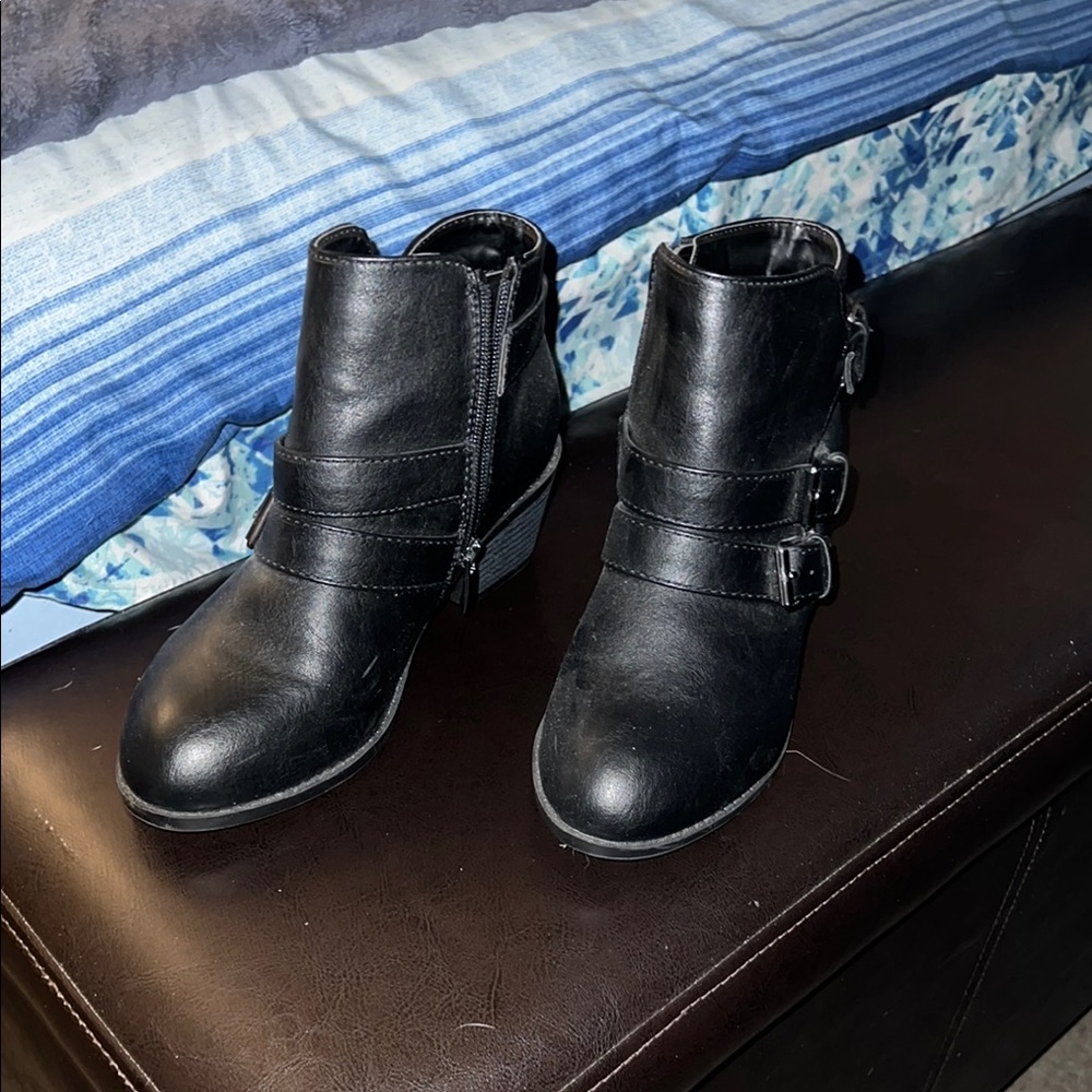 Forever Collectibles Black Ankle Boots with Buckle Straps
